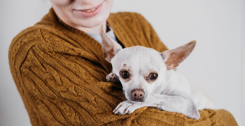 Owner holding his dog